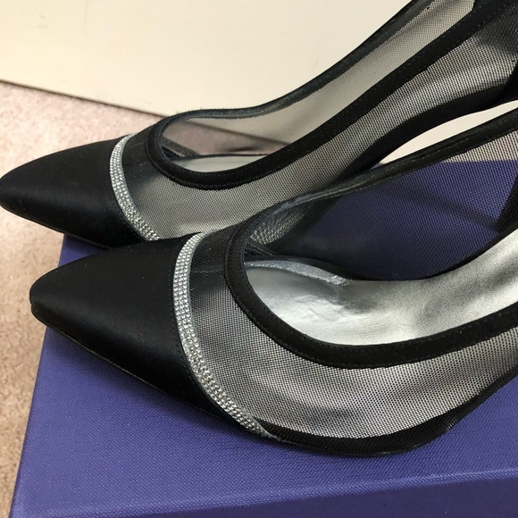 Black Satin Pumps with Rhinestones - Picture 4 of 7